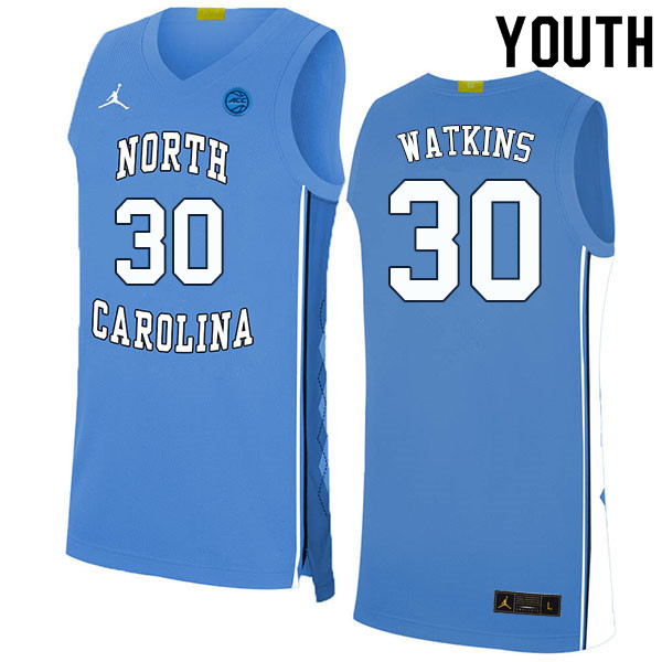 Youth #30 North Carolina Tar Heels College Basketball Jerseys Sale-Blue